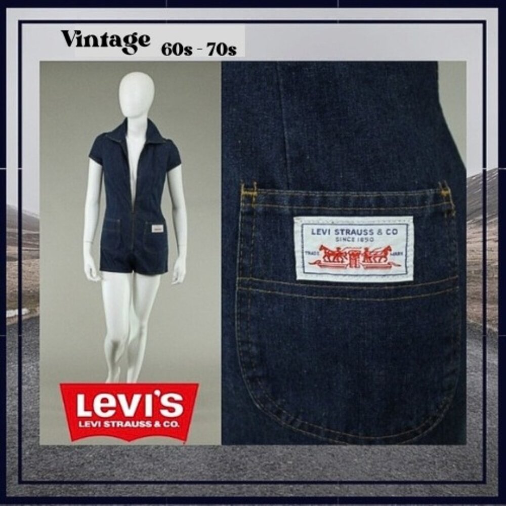 RARE VINTAGE 60s 70s LEVI STRAUSS DARK DENIM SHORT HOT PANTS ROMPER XS-S